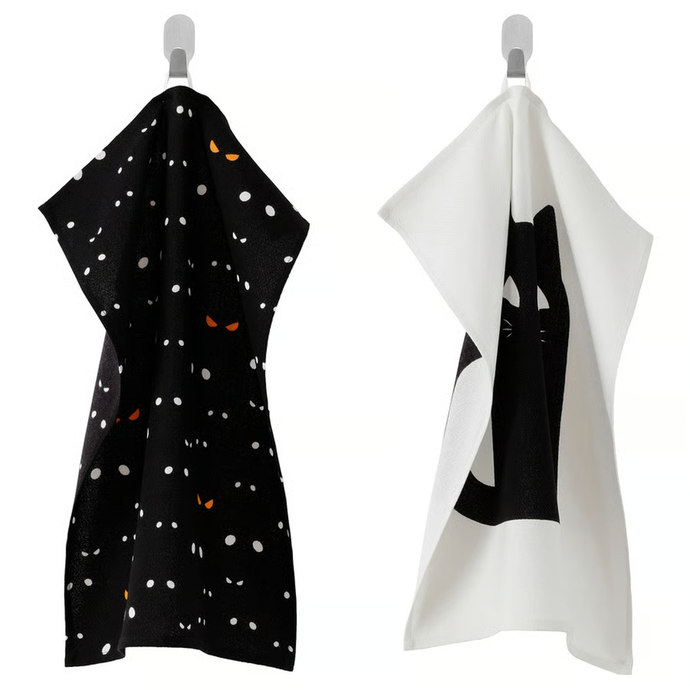 IKEA KUSTFYR Dish Towel, Cat Eye/White/Black, 18"x24", 2 Pack (206.230.07) NEW